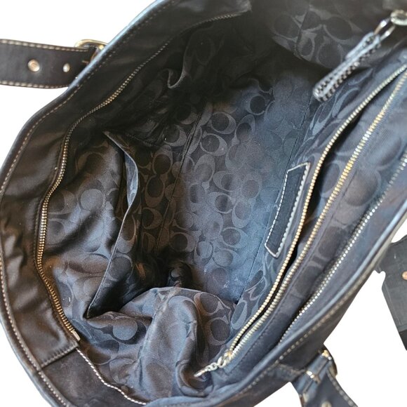VTG Y2K COACH Black Nylon Leather Tote Purse Bag 5150 Classic Preppy Minimalist - Picture 3 of 13